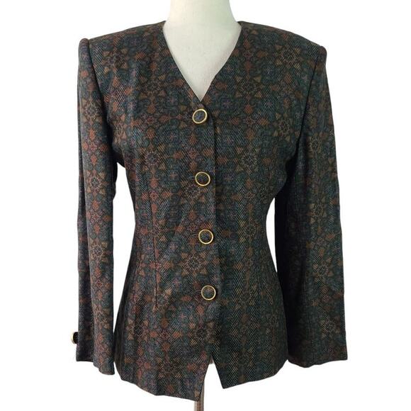 Michelle Stuart Rust Blue Copper Paisley Vintage Jacket & Skirt Set Size 6 - Picture 2 of 6
